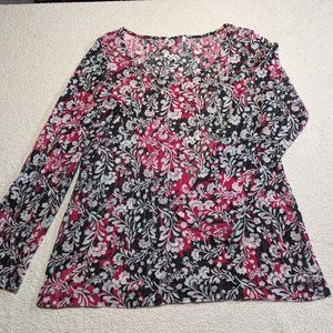 Shirt - No tag. Long sleeve blouse. Black and red with white flowers